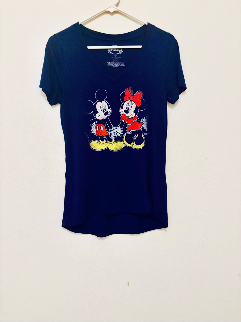 Disney Mickey & Minnie Mouse Navy Blue V Neck Graphic T Shirt Small